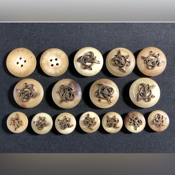 Hermès Paris Button Set Horn Silver vintage rare - Picture 1 of 3
